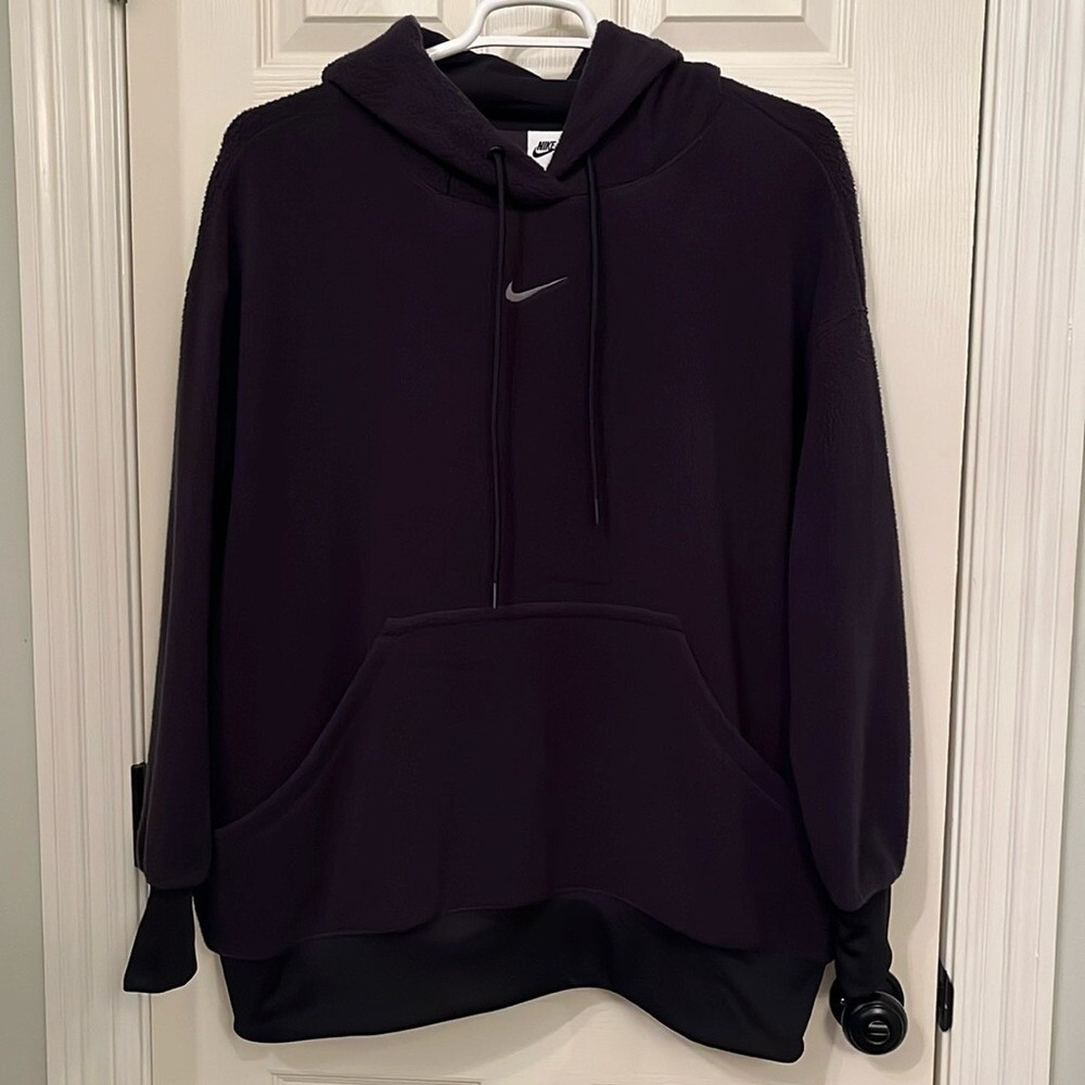 Nike Fleece Pullover Hoodie Womens XL Black Oversized DQ6840-010 New